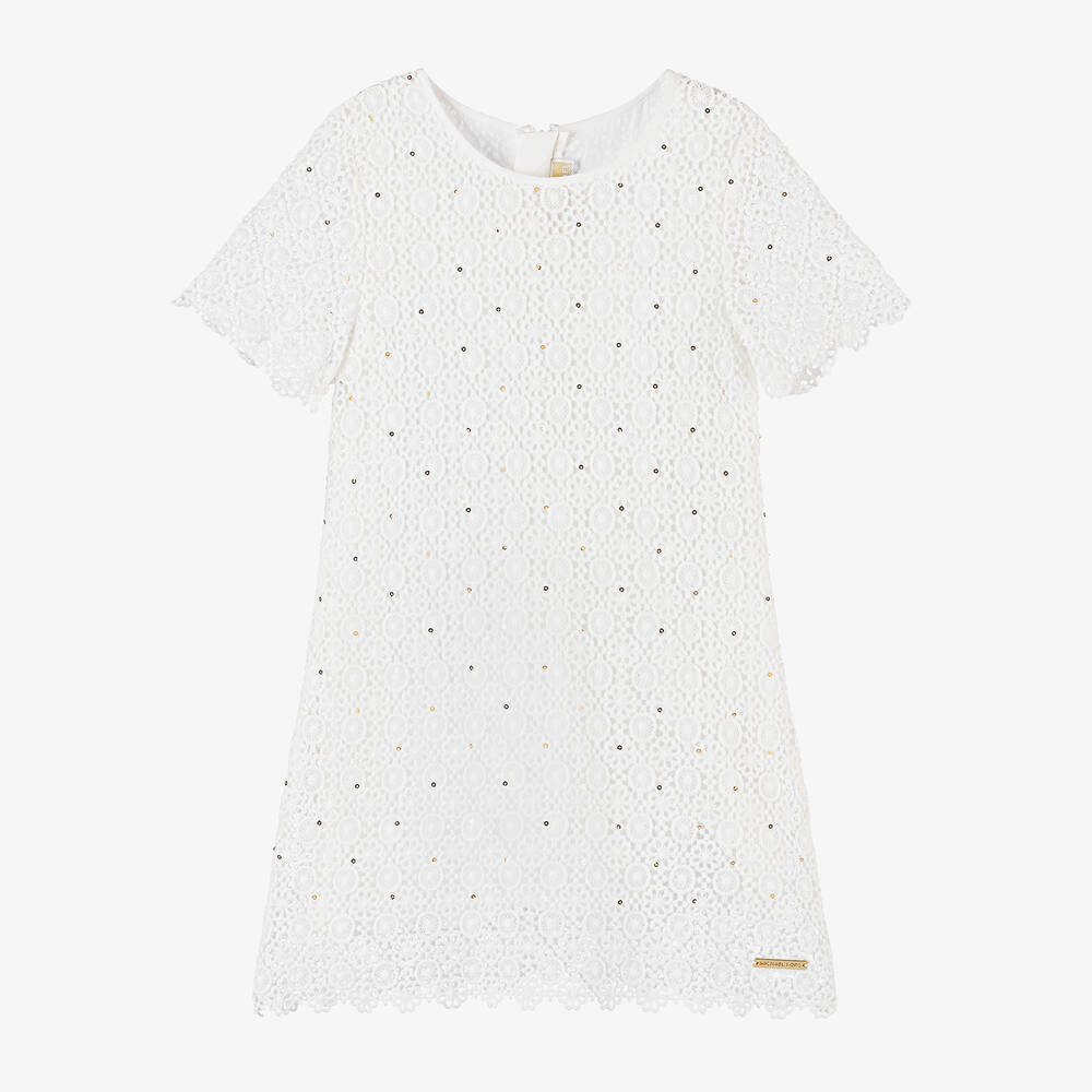 Michael Kors Kids - Girls Ivory Cotton Guipure Lace Dress | Childrensalon