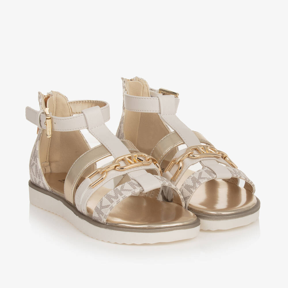 Michael Kors Kids - Girls Ivory Faux Leather Sandals | Childrensalon