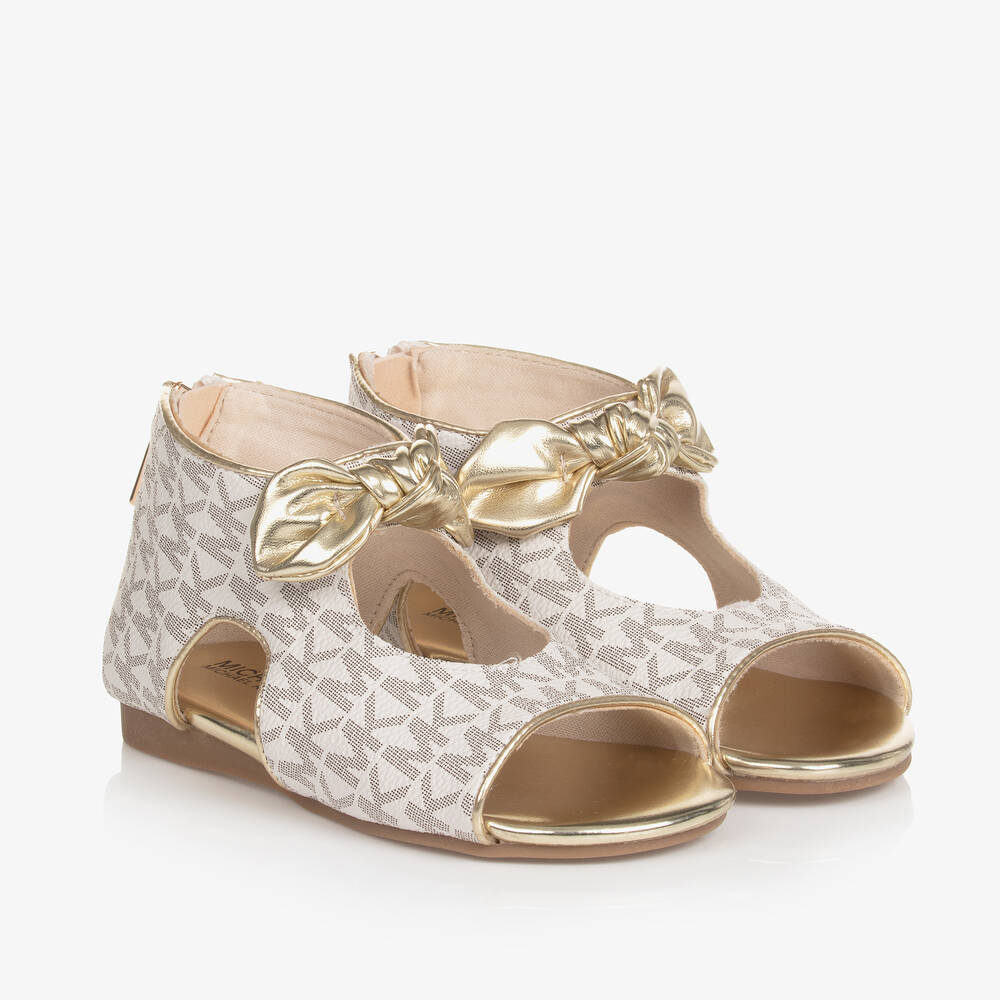 Michael Kors Kids - Girls Ivory MK Monogram Sandals | Childrensalon