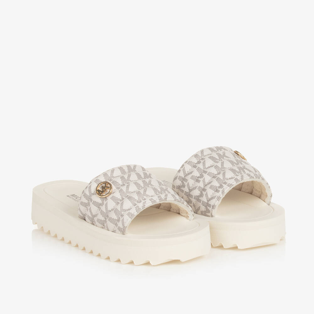 Michael Kors Kids - Girls Ivory Monogram Sliders | Childrensalon