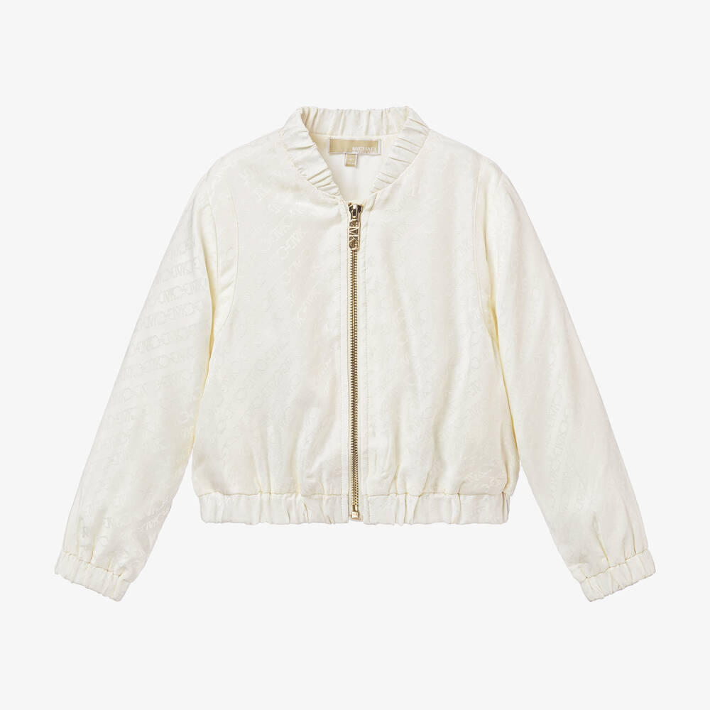 Michael Kors Kids - Girls Ivory Satin Bomber Jacket | Childrensalon