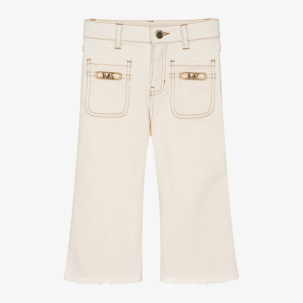 Michael Kors Kids - Girls Ivory Wide Leg Denim Jeans | Childrensalon