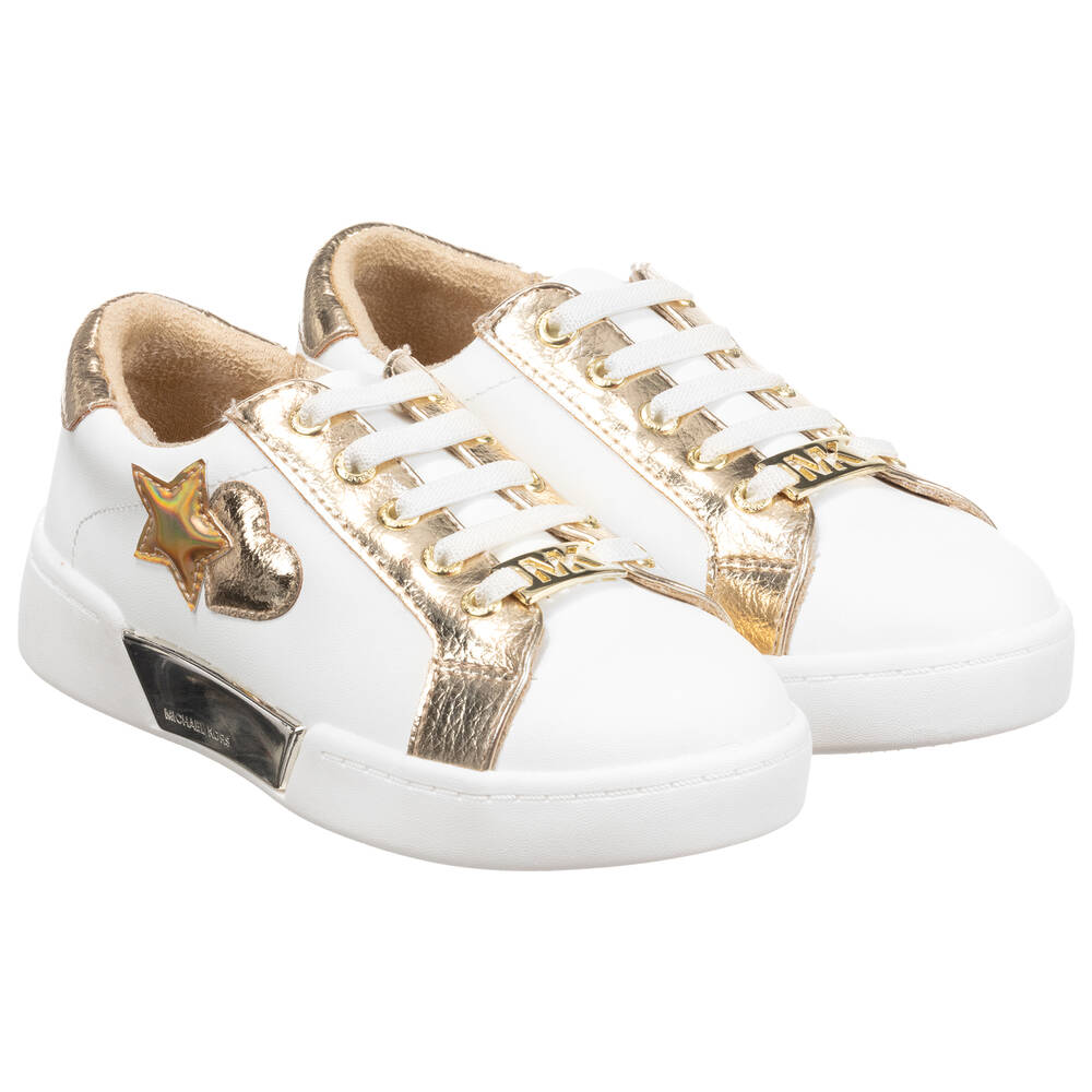 Michael Kors Kids - Girls White Leather Trainers | Childrensalon