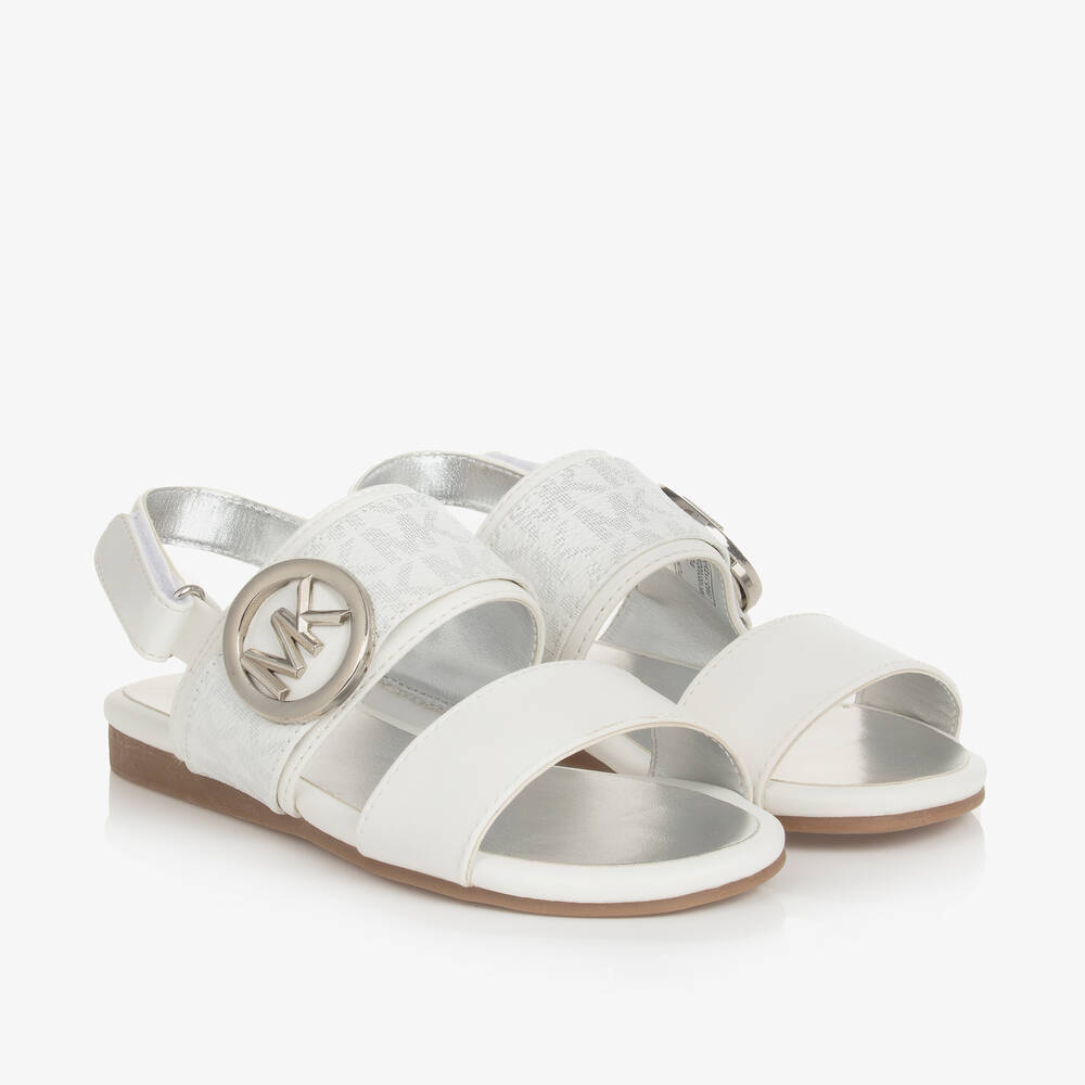 Michael Kors Kids - Girls White MK Velcro Sandals | Childrensalon