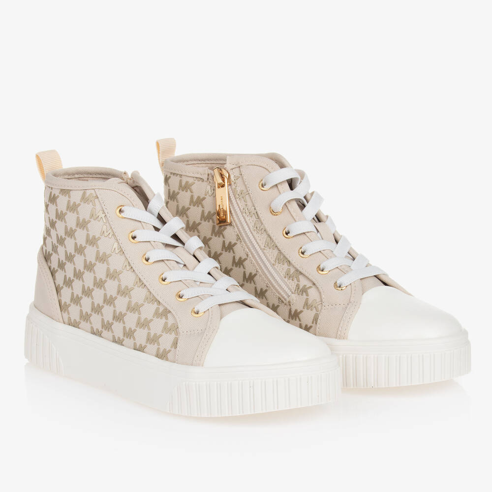 Michael Kors Kids - Teen Girls Beige Canvas Monogram Trainers | Childrensalon