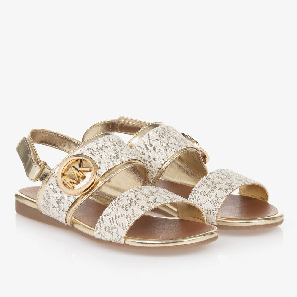 Michael Kors Kids - Teen Girls Gold MK Velcro Sandals | Childrensalon