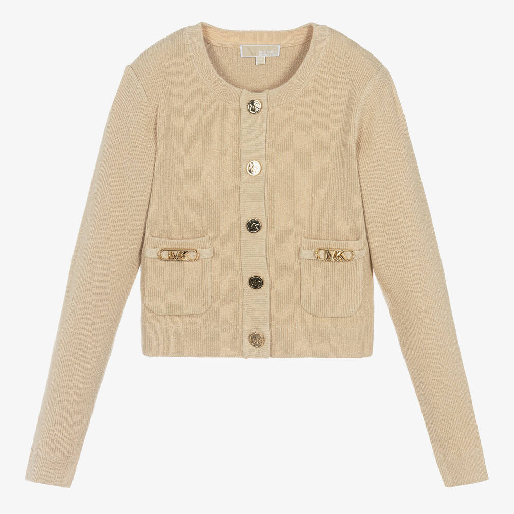 Michael Kors Kids - Teen Girls Gold Rib Knit Viscose Cardigan | Childrensalon