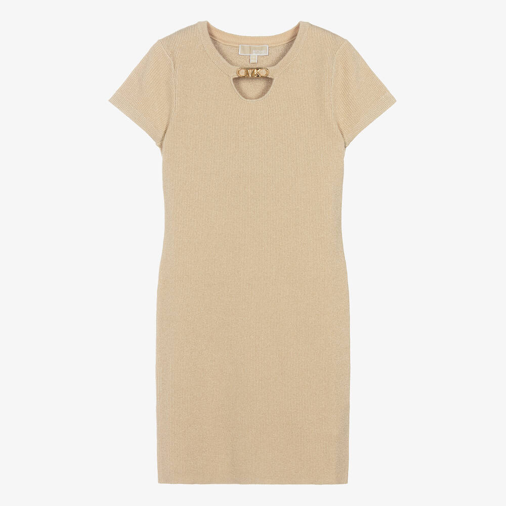 Michael Kors Kids - Teen Girls Gold Ribbed Knit Viscose Dress | Childrensalon