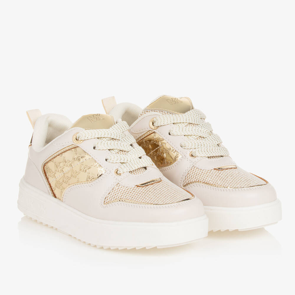 Michael Kors Kids - Teen Girls Ivory & Gold Lace-Up Trainers | Childrensalon