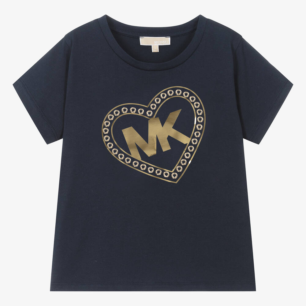 Michael Kors Kids - تيشيرت بطبعة قلب قطن عضوي لون كحلي للمراهقات | Childrensalon