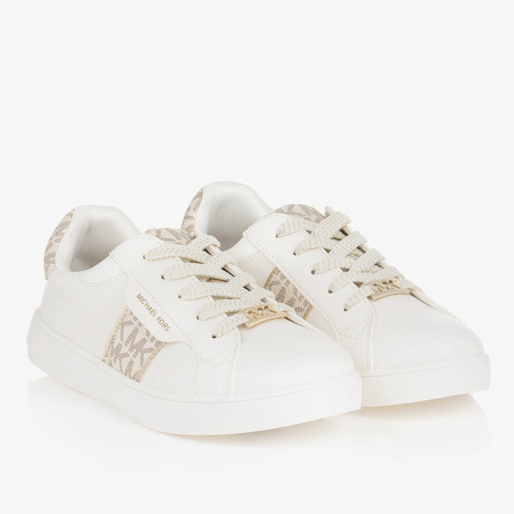 Michael Kors Kids - Teen Girls White MK Monogram Trainers | Childrensalon