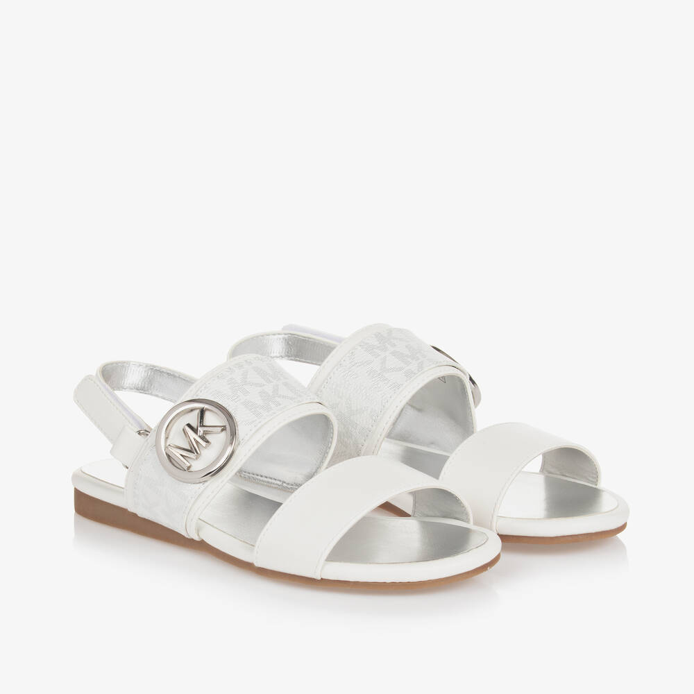 Michael Kors Kids - Teen Girls White MK Velcro Sandals | Childrensalon