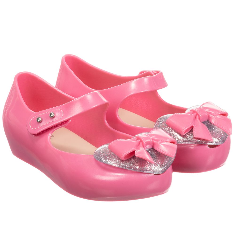 Mini Melissa - Pink Silver Heart Jelly Shoes | Childrensalon Outlet