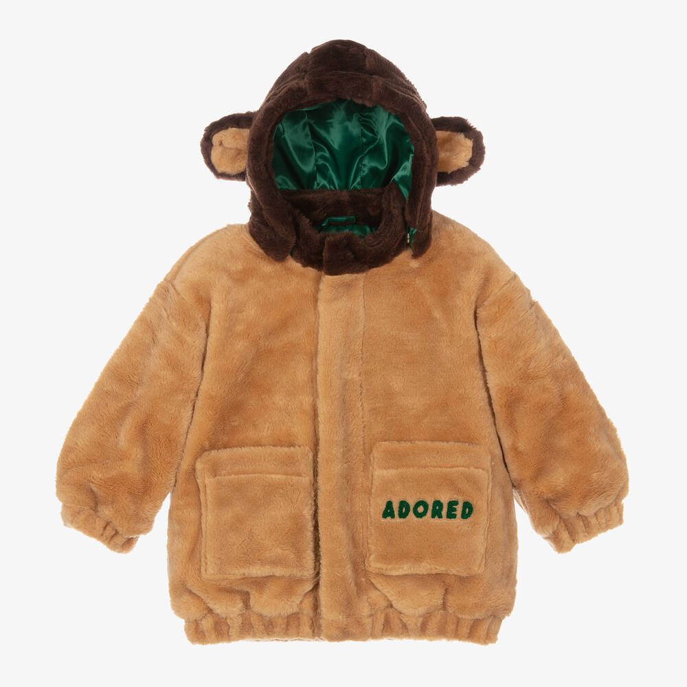 Mini Rodini - Beige Faux Fur Hooded Jacket | Childrensalon