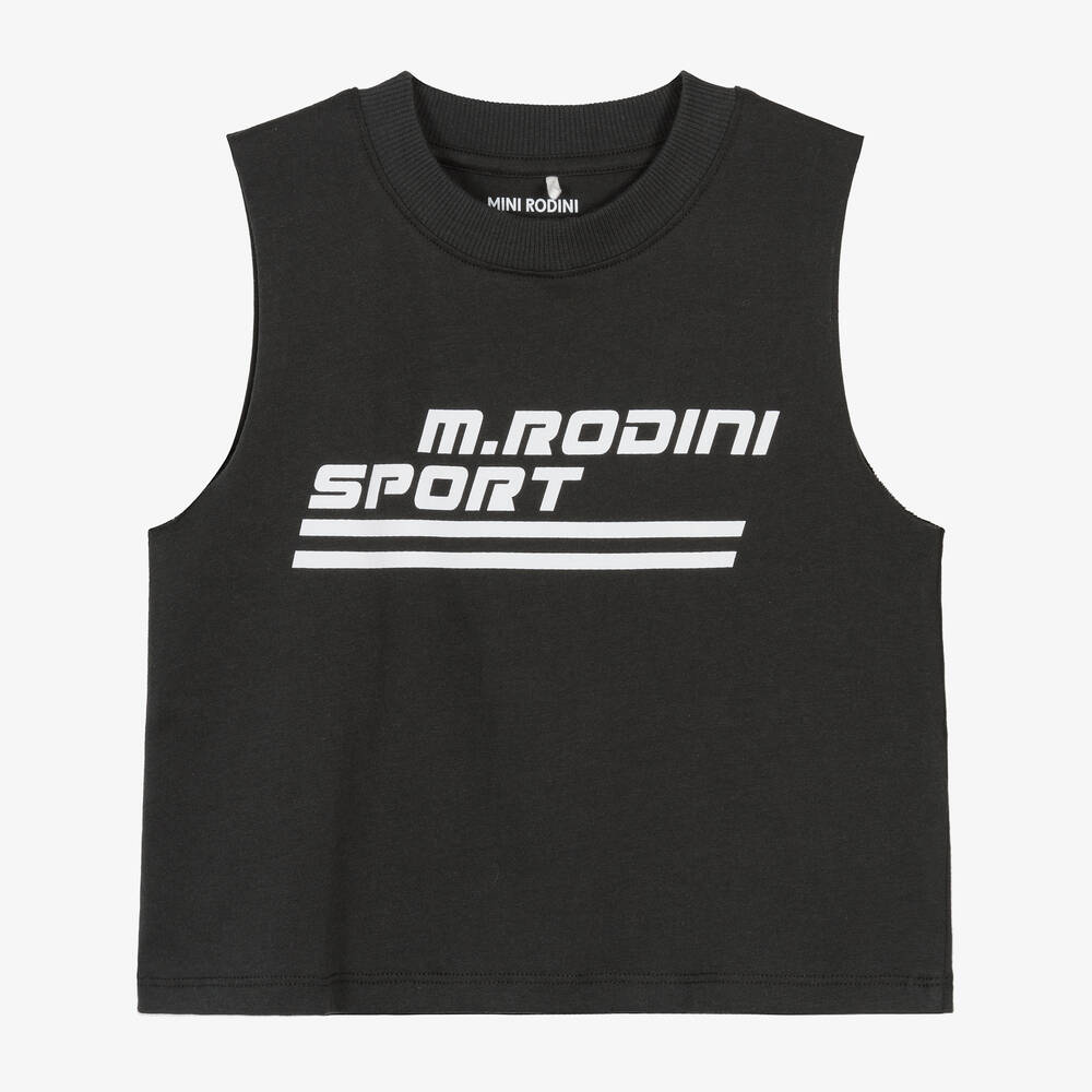 Mini Rodini - Black Graphic Cotton Sleeveless T-Shirt | Childrensalon