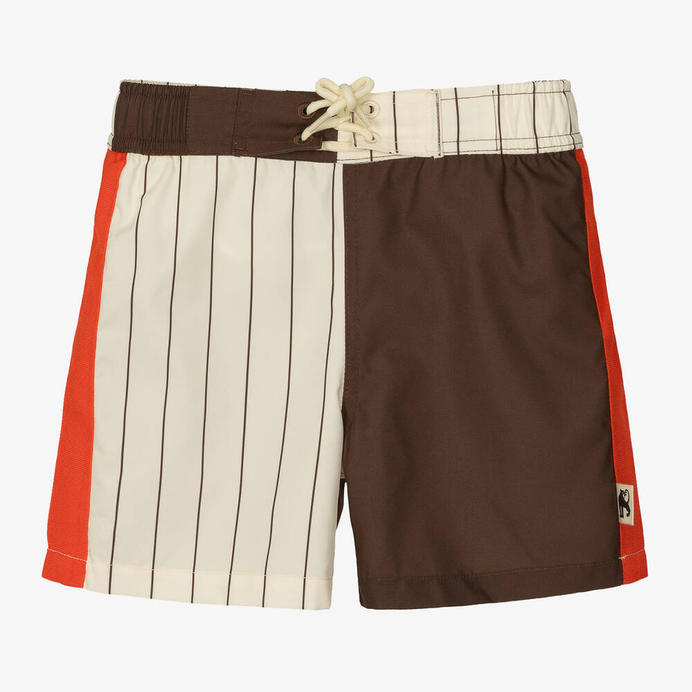 Mini Rodini - Boys Brown & Ivory Swim Shorts | Childrensalon