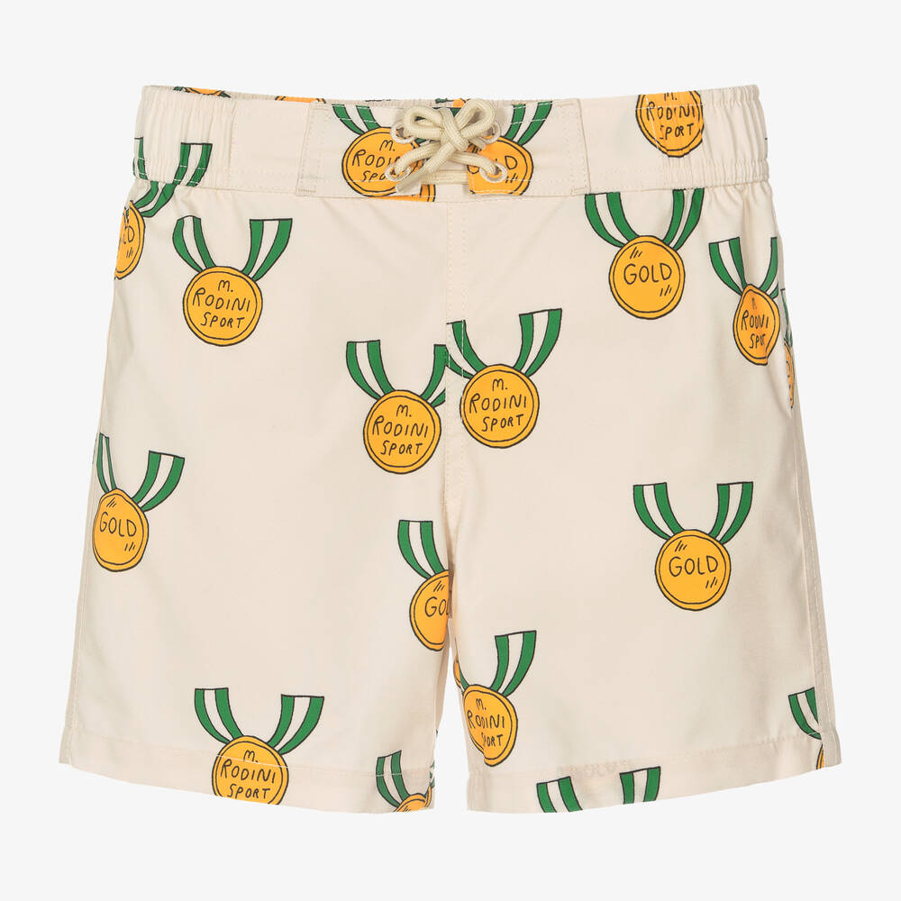 Mini Rodini - Boys Ivory Medals Swim Shorts | Childrensalon