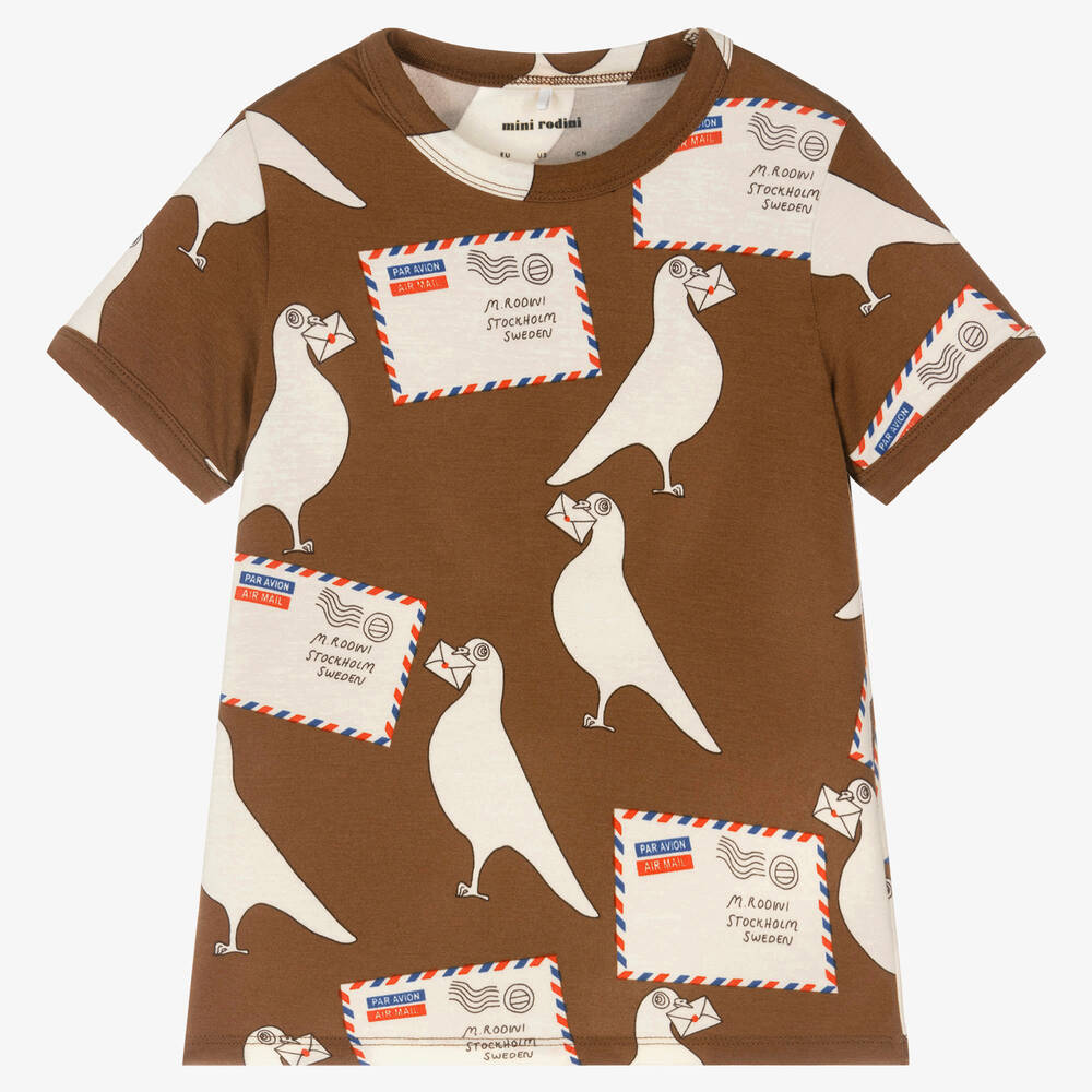 Mini Rodini - T-shirt marron à pigeons | Childrensalon