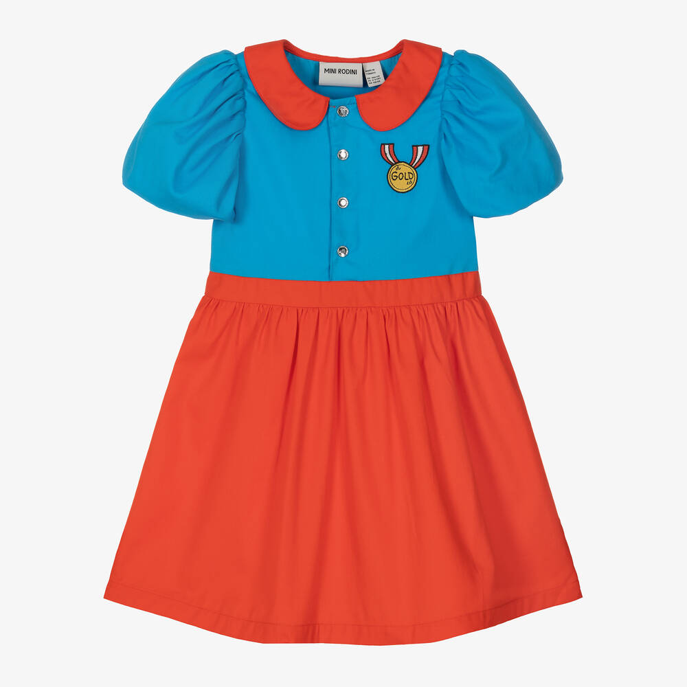 Mini Rodini - Girls Blue & Red Organic Cotton Dress | Childrensalon