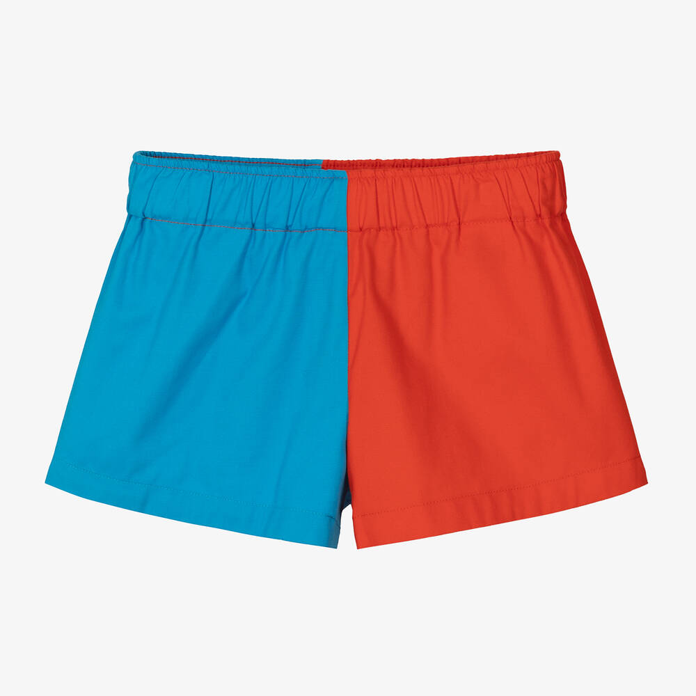 Mini Rodini - Girls Blue & Red Organic Cotton Shorts | Childrensalon