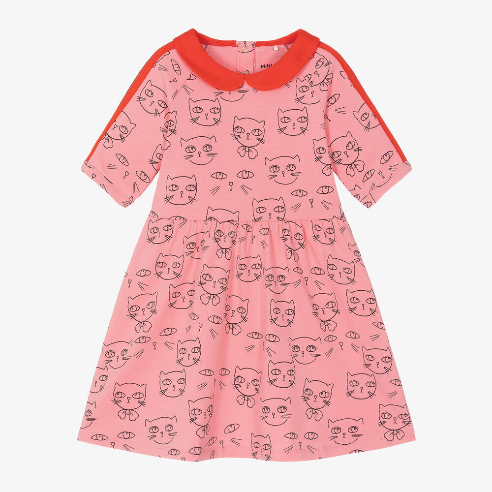 Mini Rodini - Girls Pink Organic Cotton Cat Dress | Childrensalon