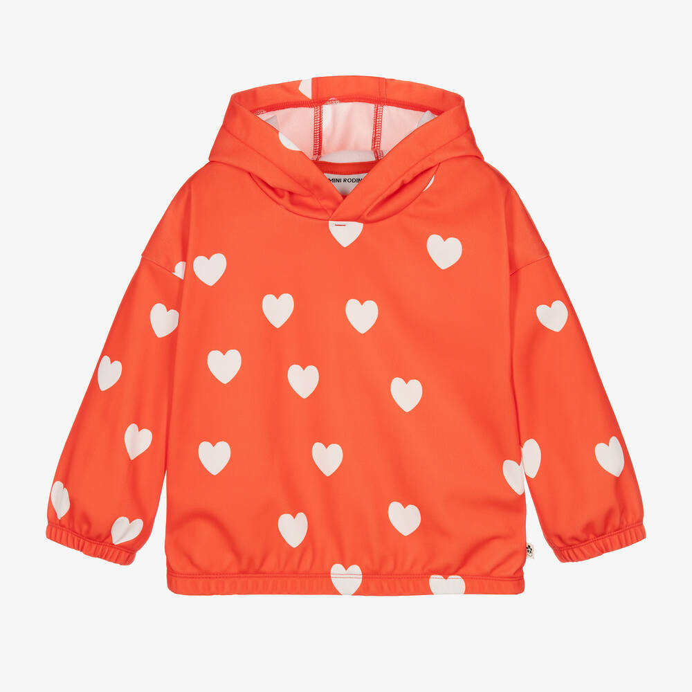 Mini Rodini - Girls Red Love Heart Hoodie | Childrensalon