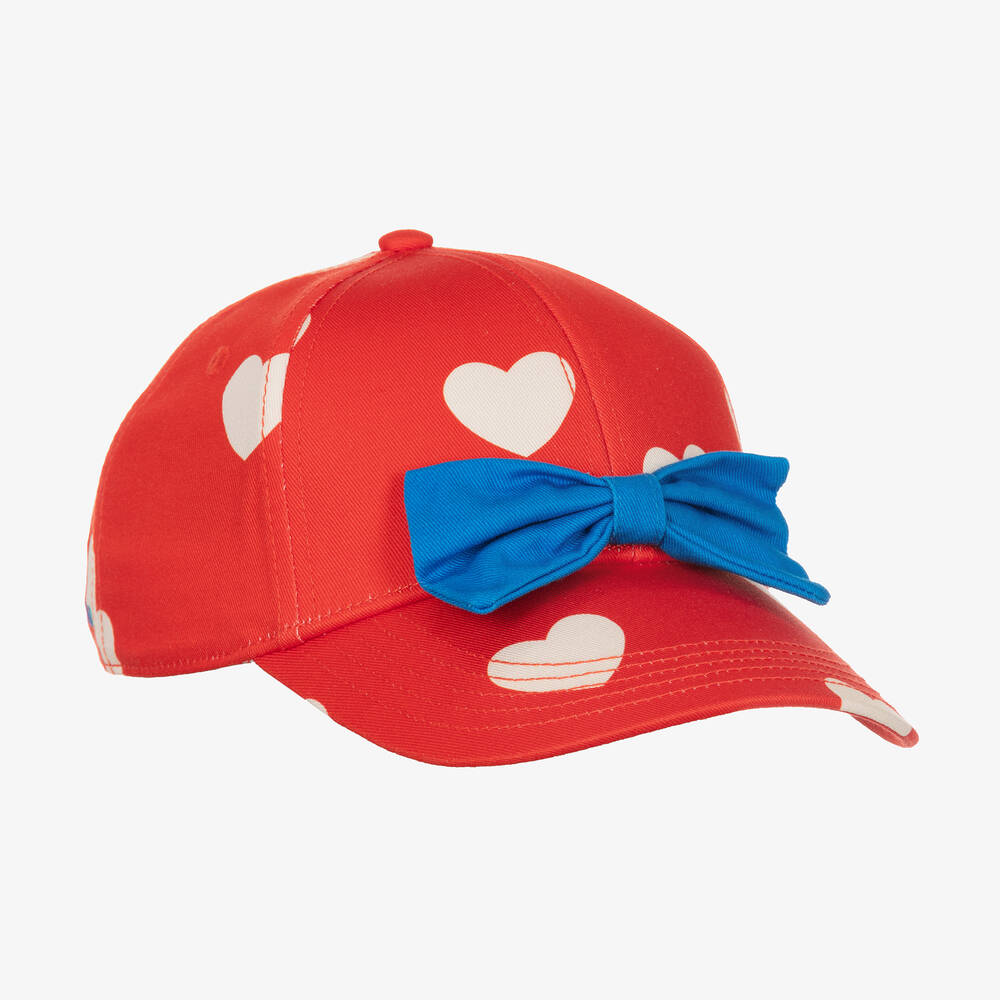 Mini Rodini - Girls Red Organic Cotton Hearts Cap | Childrensalon