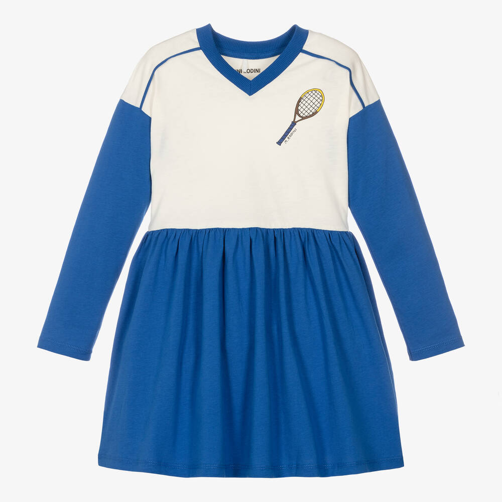 Mini Rodini - Girls White & Blue Organic Cotton Dress | Childrensalon