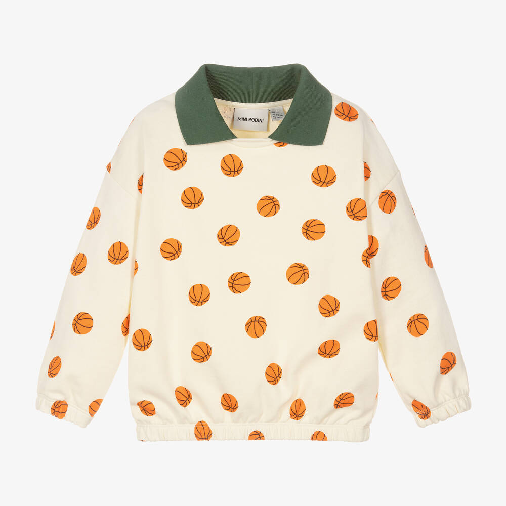 Mini Rodini - Ivory Cotton Basketball Sweatshirt | Childrensalon