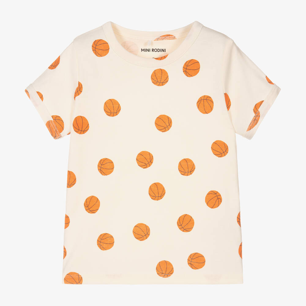 Mini Rodini - Ivory Organic Cotton Basketball T-Shirt | Childrensalon