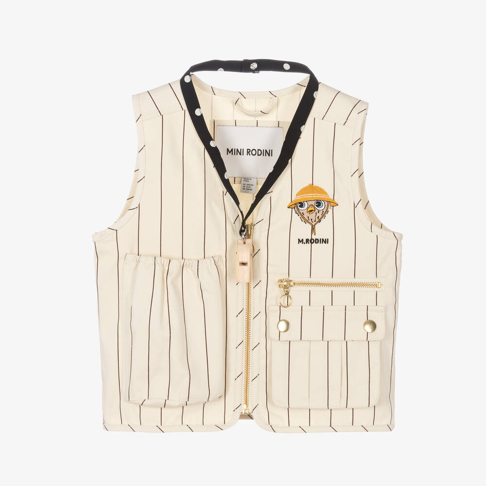 Mini Rodini - Ivory Organic Cotton Owl Gilet | Childrensalon