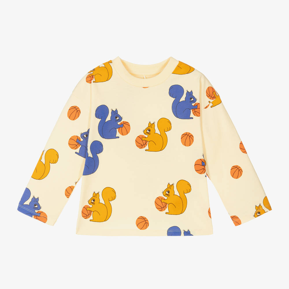 Mini Rodini - Yellow Organic Cotton Squirrels Top | Childrensalon