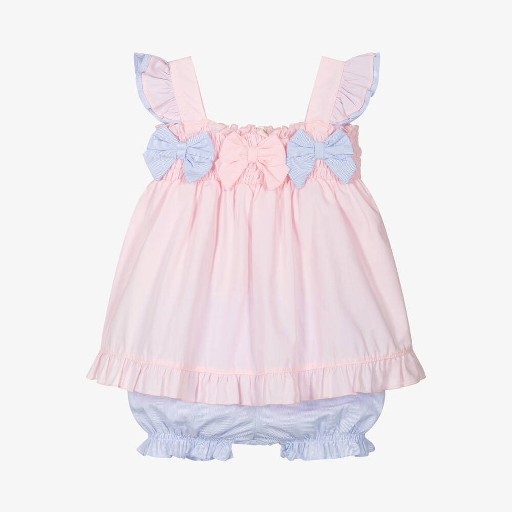 Mintini Baby - Baby Girls Pink & Blue Cotton Shorts Set | Childrensalon
