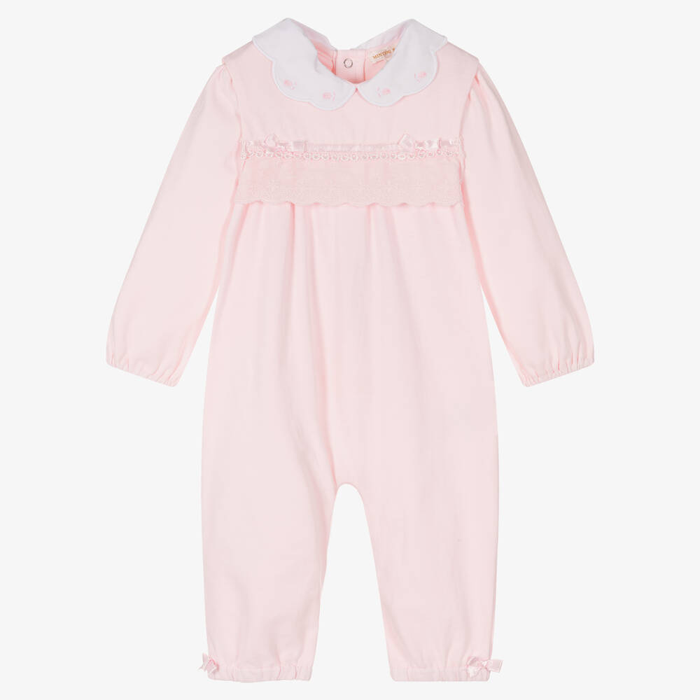 Mintini Baby - Girls Pink Cotton Dungaree Set | Childrensalon Outlet