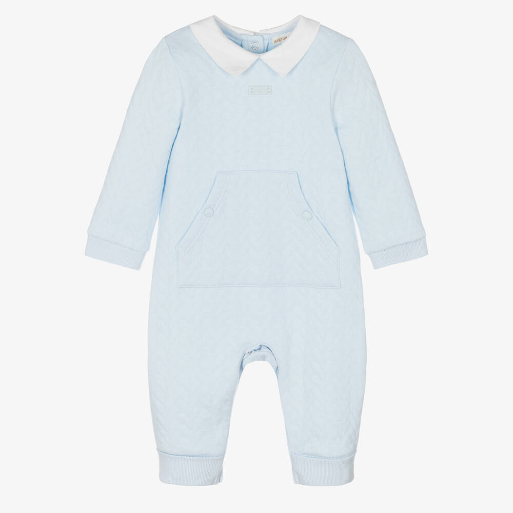 Mintini Baby - Pale Blue Quilted Babygrow | Childrensalon Outlet
