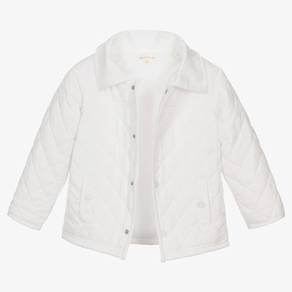 Mintini Baby - White Quilted Hooded Jacket | Childrensalon Outlet