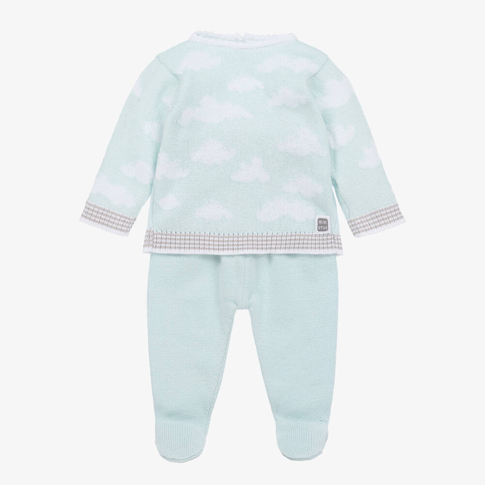 Minutus - Blue Cotton Knit Cloud 2 Piece Babygrow | Childrensalon