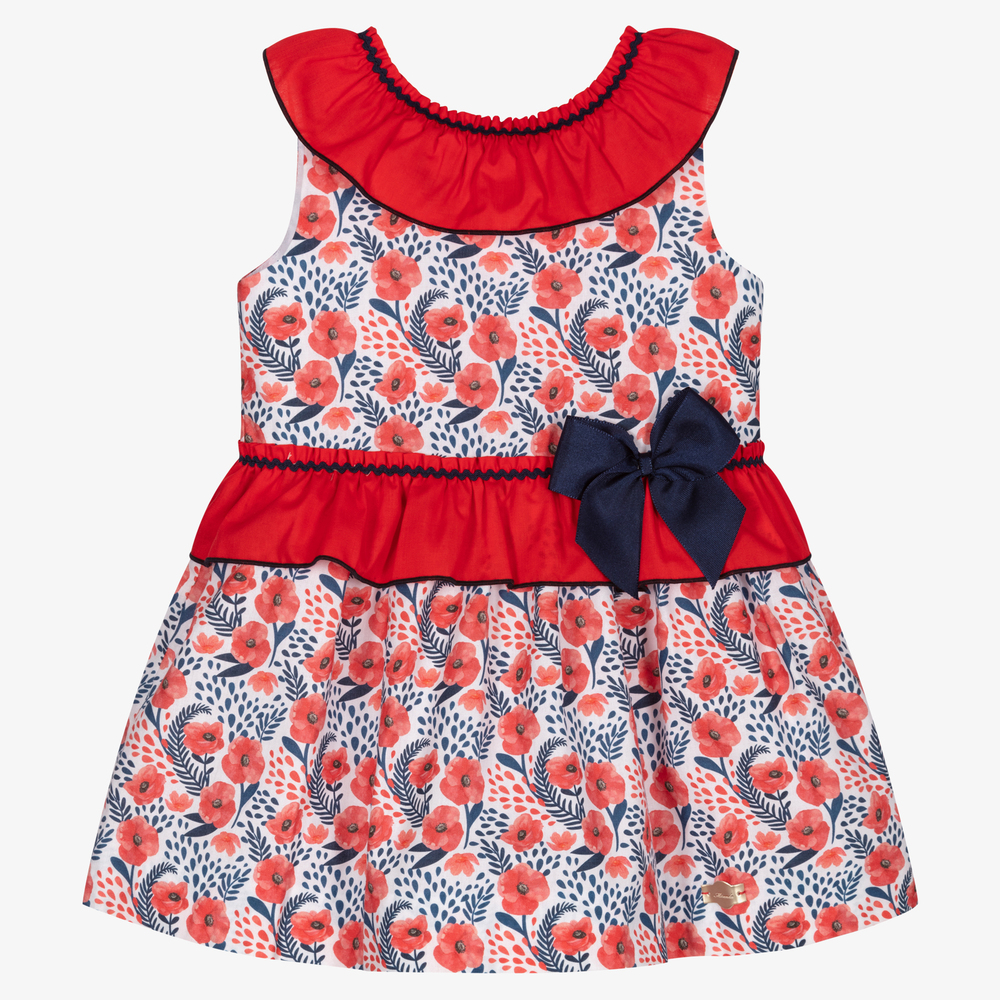 Miranda Vestido rojo de algodón estampado floral para niña | Childrensalon Outlet