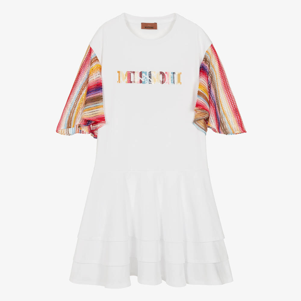 Missoni - Teen Girls White Cotton Stripe Sleeve Dress | Childrensalon