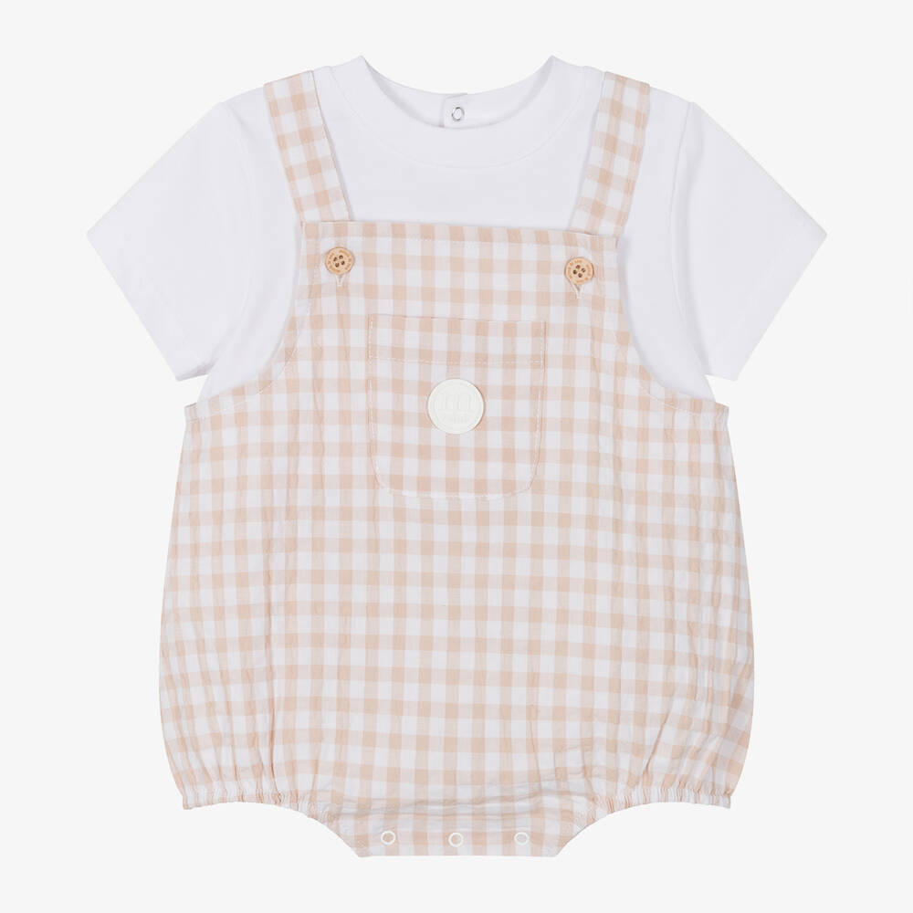 Mitch & Son - Baby Boys Beige Check Cotton Shortie | Childrensalon