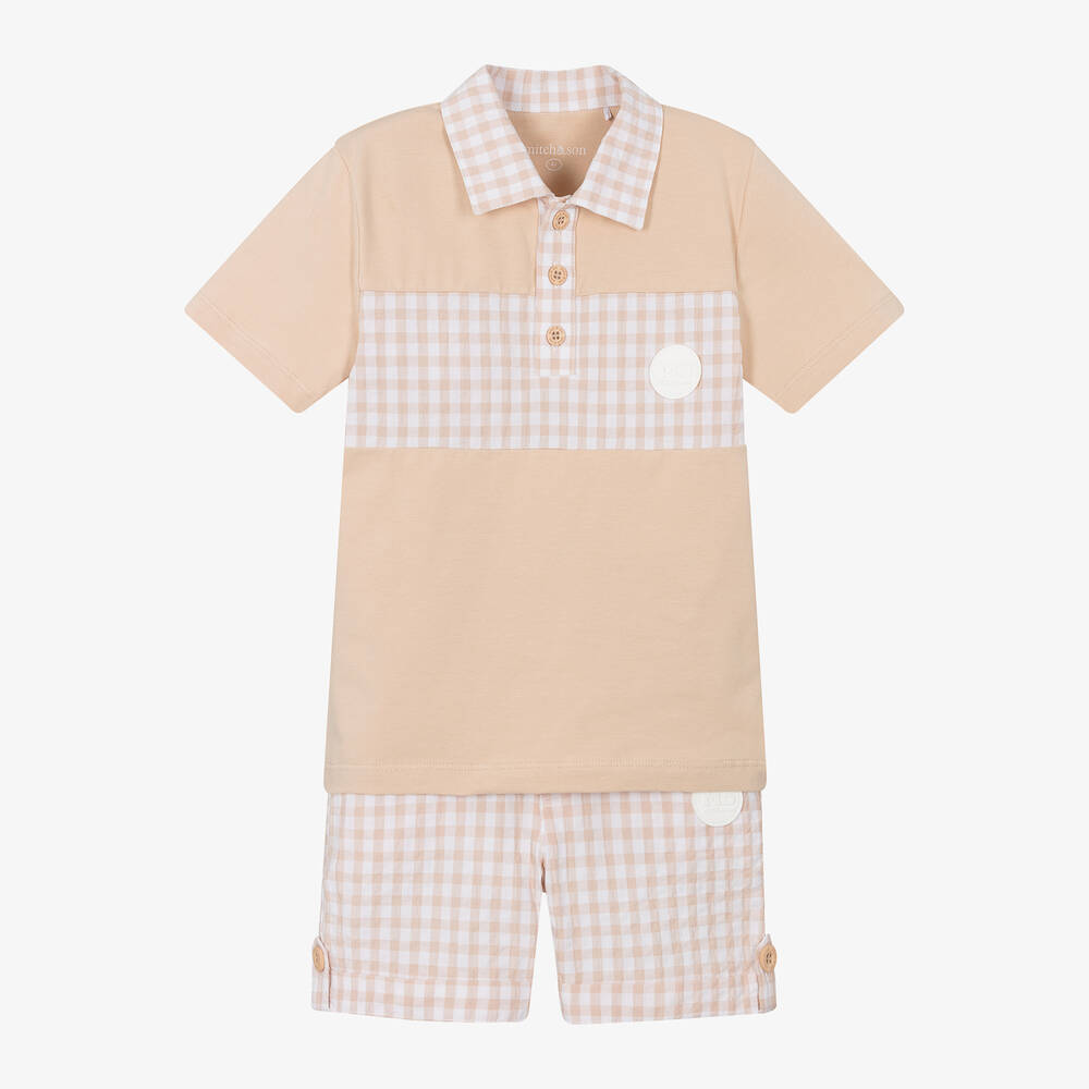 Mitch & Son - Boys Beige Cotton Shorts Set | Childrensalon