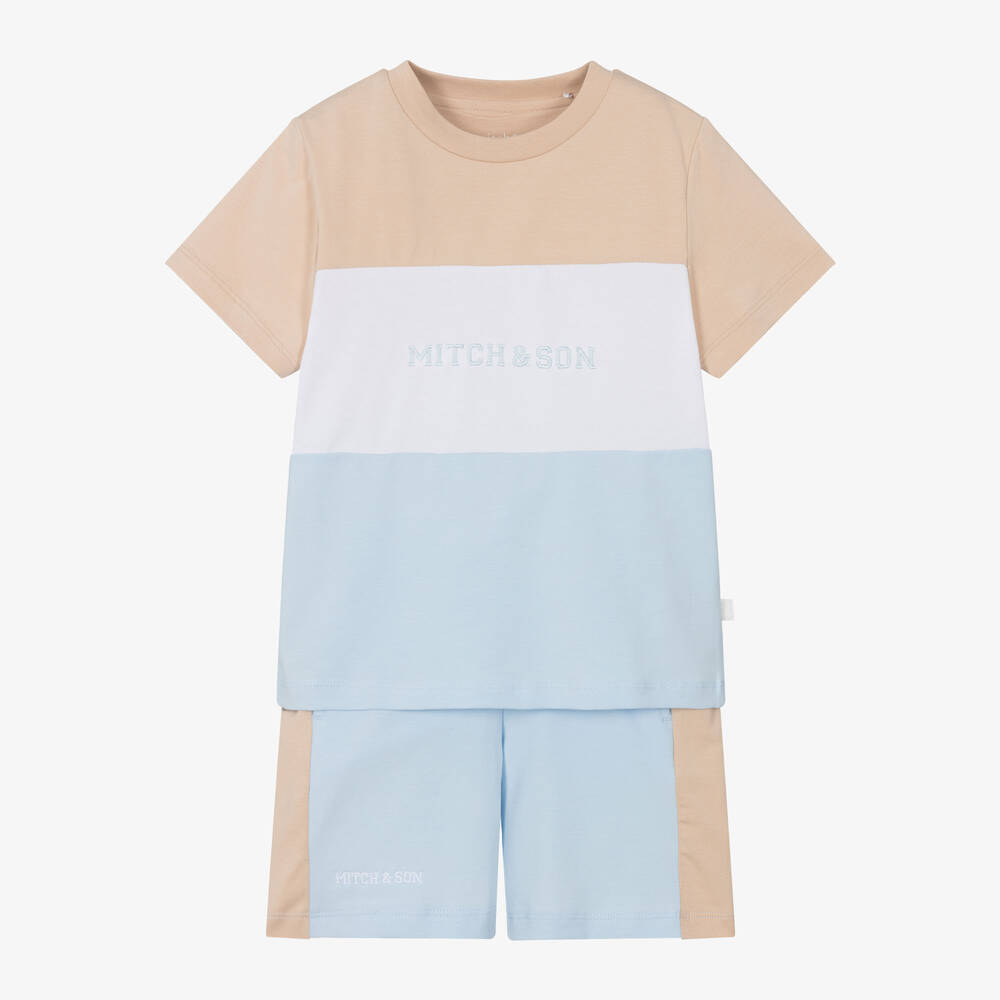 Mitch & Son - Boys Blue & Beige Cotton Shorts Set | Childrensalon