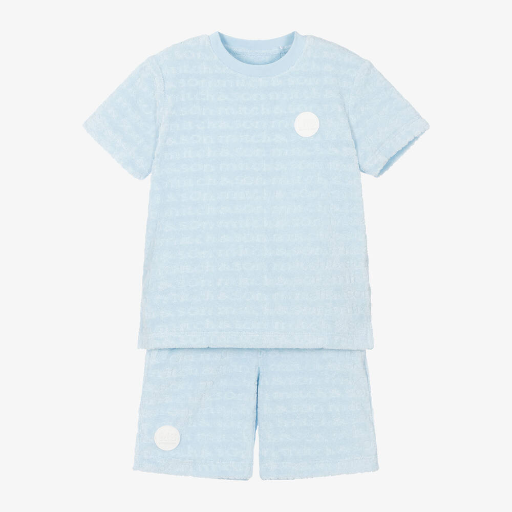 Mitch & Son - Boys Blue Cotton Towelling Shorts Set | Childrensalon