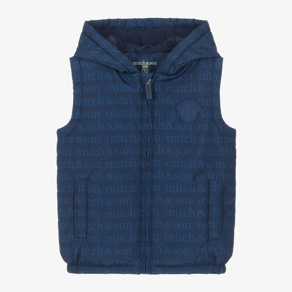 Mitch & Son - Boys Navy Blue Hooded Gilet | Childrensalon