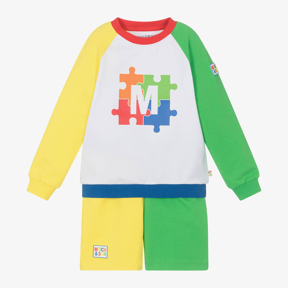 Mitch & Son - Boys Yellow & Green Colourblock Shorts Set | Childrensalon