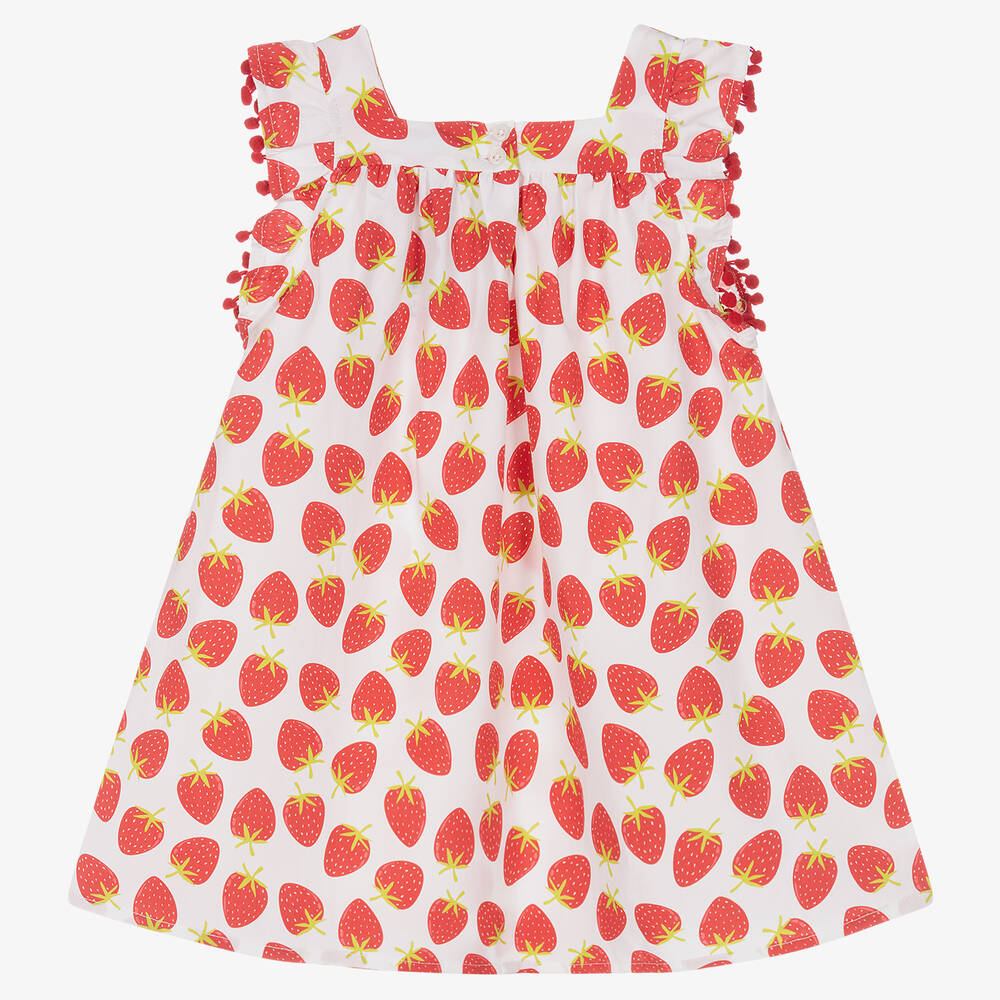 Mitty James - Girls White & Red Cotton Strawberry Dress | Childrensalon ...