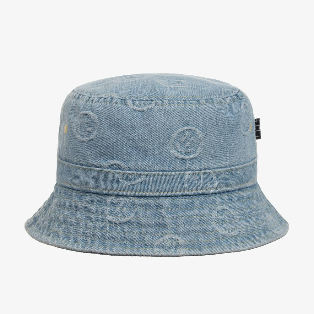 Molo - Blue Denim Smiling Face Bucket Hat | Childrensalon