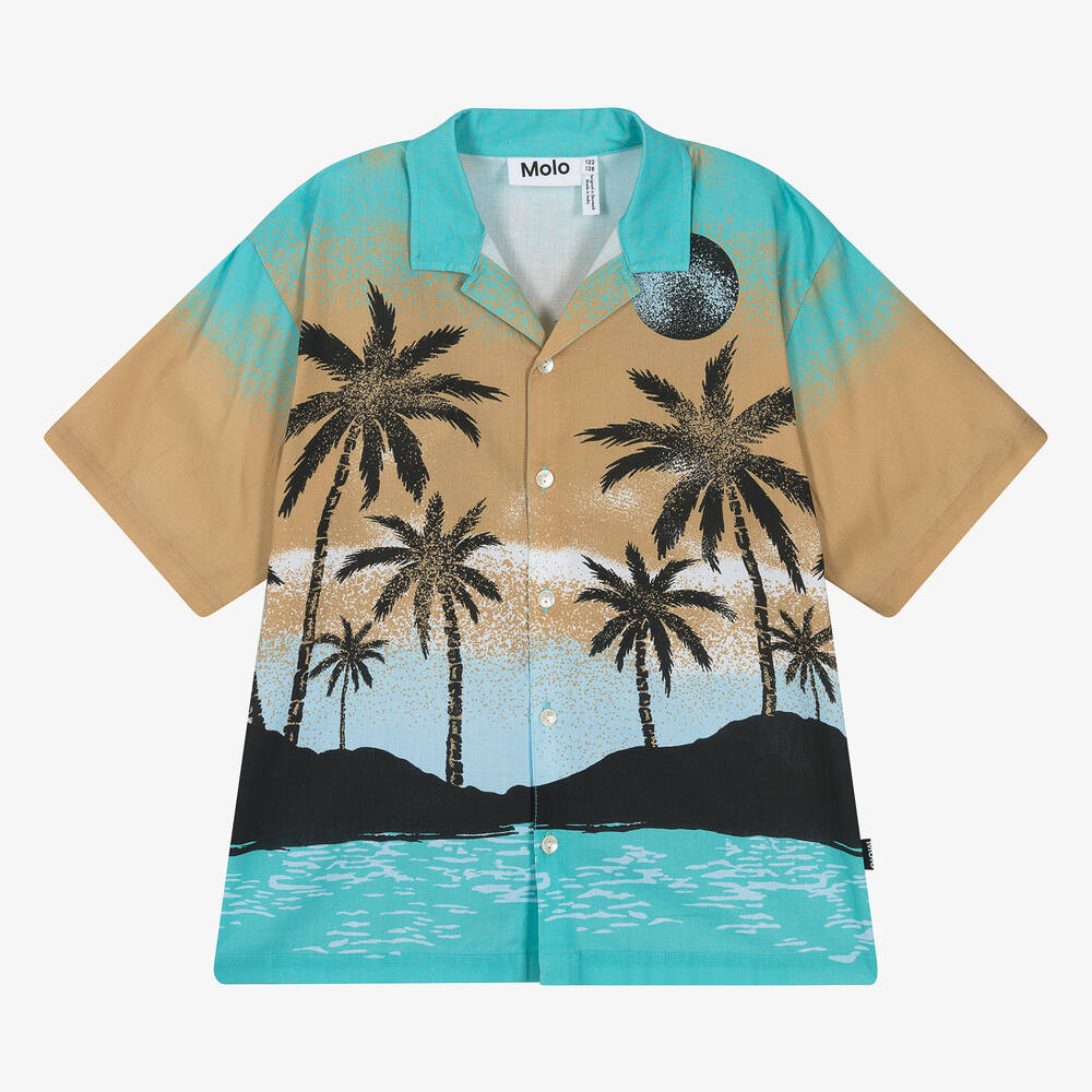 Molo - Boys Blue & Beige Tropical Cotton Shirt | Childrensalon