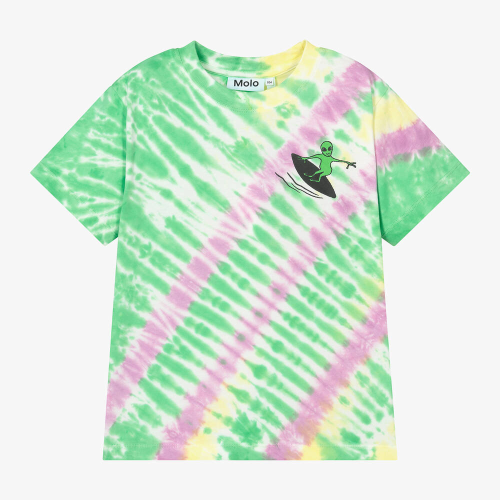 Molo - Boys Green Cotton Tie-Dye T-Shirt | Childrensalon