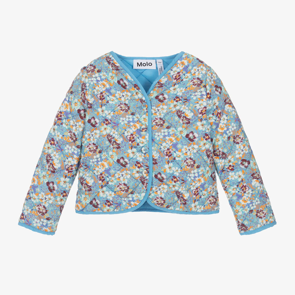 Molo - Girls Blue Floral Quilted Cotton Jacket | Childrensalon